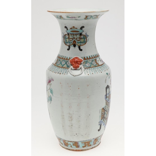 743 - 19THC CHINESE FAMILLE ROSE VASE. A large 19thc famille rose vase, painted to each side with jardinie... 