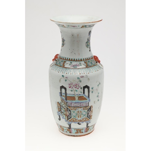 743 - 19THC CHINESE FAMILLE ROSE VASE. A large 19thc famille rose vase, painted to each side with jardinie... 