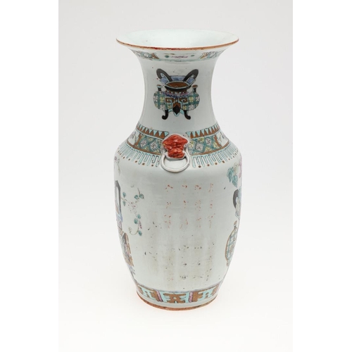 743 - 19THC CHINESE FAMILLE ROSE VASE. A large 19thc famille rose vase, painted to each side with jardinie... 