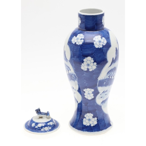 744 - 19THC CHINESE BLUE & WHITE VASE. A late 19thc blue and white vase of slender form, painted to each s... 