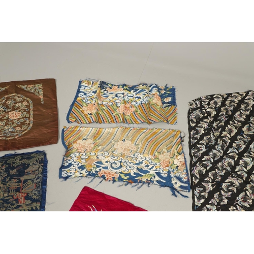 748 - CHINESE SILK PANELS, RANK BADGES & OTHER ITEMS. An interesting group of late 19thc/early 20thc Chine... 