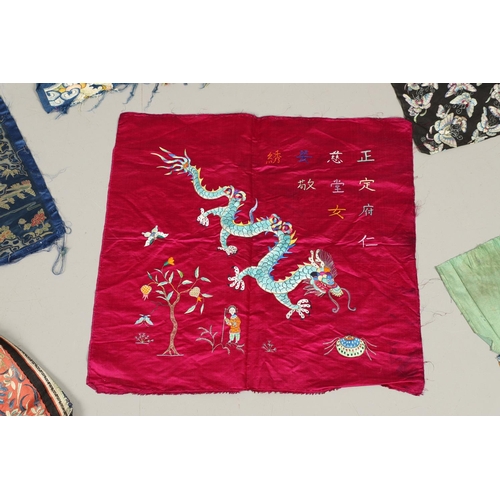 748 - CHINESE SILK PANELS, RANK BADGES & OTHER ITEMS. An interesting group of late 19thc/early 20thc Chine... 