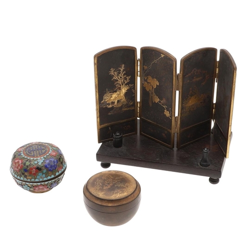 750 - JAPANESE KOMAI BRONZE MINIATURE FOLDING SCREEN & CHINESE ITEMS. A miniature bronze four fold screen,... 