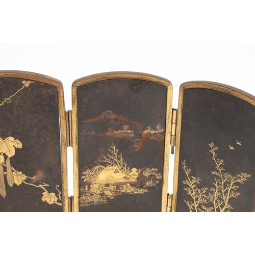 750 - JAPANESE KOMAI BRONZE MINIATURE FOLDING SCREEN & CHINESE ITEMS. A miniature bronze four fold screen,... 