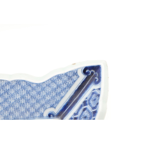 752 - JAPANESE BLUE & WHITE PORCELAIN DISH - MEIJI. Meiji period, the dish of basically rectangular form w... 