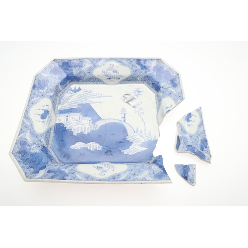 752 - JAPANESE BLUE & WHITE PORCELAIN DISH - MEIJI. Meiji period, the dish of basically rectangular form w... 