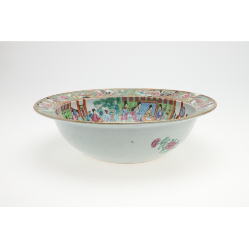 755 - LARGE 19THC CHINESE CANTONESE BASIN & LIDDED JUG. 19thc, a large Cantonese basin painted to the inte... 