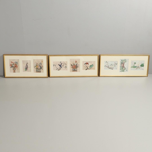 758 - CHINESE FRAMED PITH PAINTINGS. A collection of nine Chinese rice paper paintings, with depictions of... 