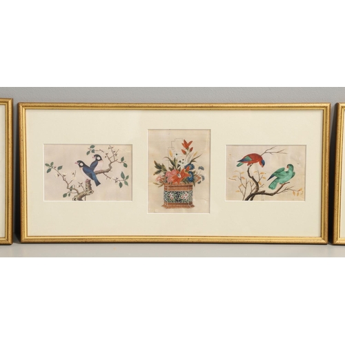 758 - CHINESE FRAMED PITH PAINTINGS. A collection of nine Chinese rice paper paintings, with depictions of... 