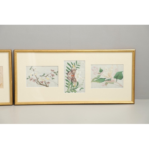 758 - CHINESE FRAMED PITH PAINTINGS. A collection of nine Chinese rice paper paintings, with depictions of... 