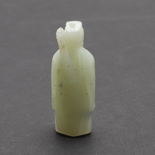 759 - CHINESE JADE FIGURE - SAGE. A miniature carved pale green jade figure of a Sage, with a pierced hole... 