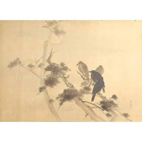 761 - 19THC LARGE JAPANESE WATERCOLOUR - MEIJI. Meiji period, a watercolour painting on silk of a group of... 