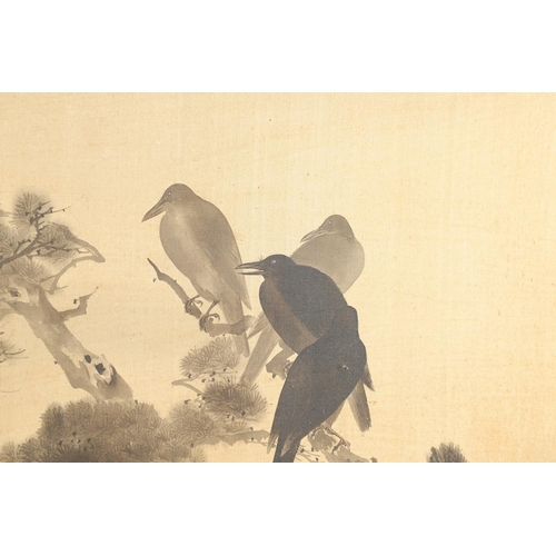 761 - 19THC LARGE JAPANESE WATERCOLOUR - MEIJI. Meiji period, a watercolour painting on silk of a group of... 