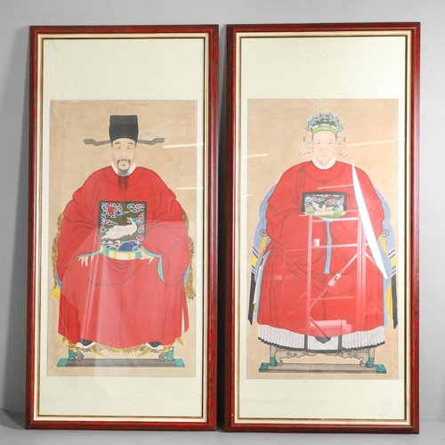 764 - LARGE CHINESE 19THC ANCESTOR PORTRAITS. 19thc Chinese School, a pair of unusually large ancestor por... 