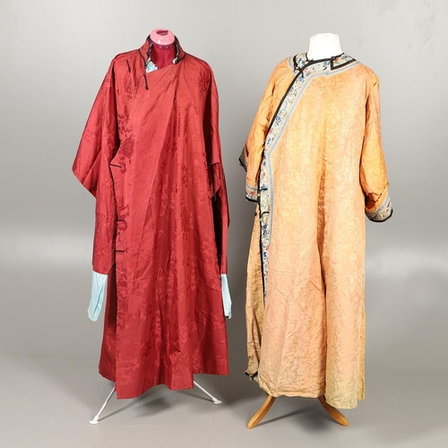 766 - ANTIQUE CHINESE QUILTED FULL LENGTH ROBE & ANOTHER CHINESE ROBE. A late 19thc/early 20thc full lengt... 