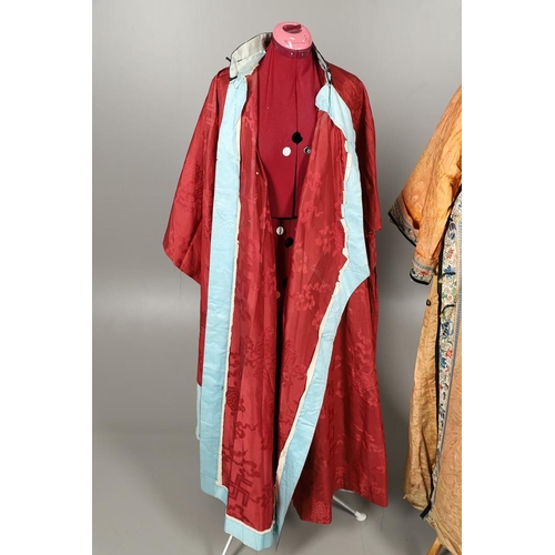 766 - ANTIQUE CHINESE QUILTED FULL LENGTH ROBE & ANOTHER CHINESE ROBE. A late 19thc/early 20thc full lengt... 