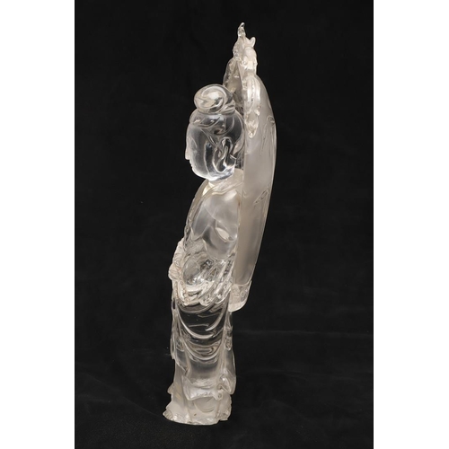 768 - CHINESE ROCK CRYSTAL CARVED FIGURE - GUANYIN. Late 19thc/early 20thc, a large carved rock crystal fi... 