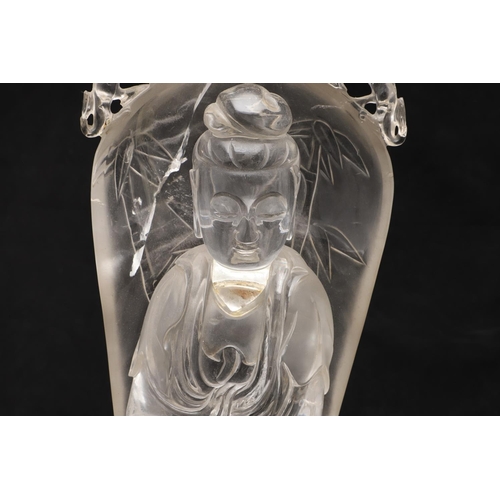 768 - CHINESE ROCK CRYSTAL CARVED FIGURE - GUANYIN. Late 19thc/early 20thc, a large carved rock crystal fi... 