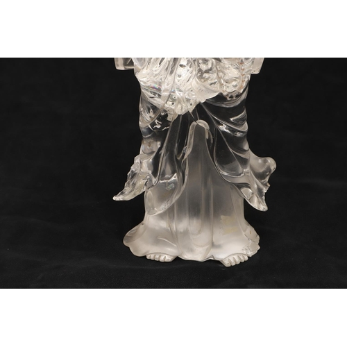 768 - CHINESE ROCK CRYSTAL CARVED FIGURE - GUANYIN. Late 19thc/early 20thc, a large carved rock crystal fi... 