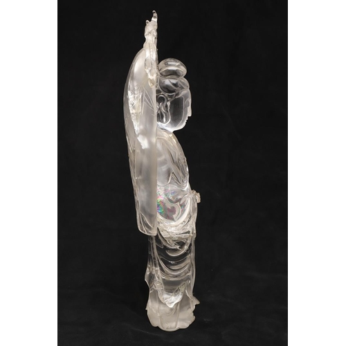 768 - CHINESE ROCK CRYSTAL CARVED FIGURE - GUANYIN. Late 19thc/early 20thc, a large carved rock crystal fi... 