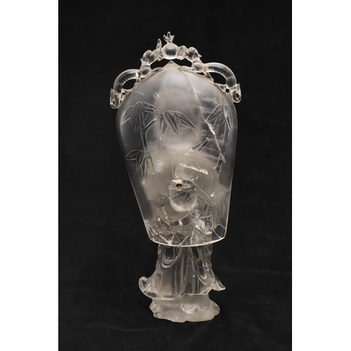 768 - CHINESE ROCK CRYSTAL CARVED FIGURE - GUANYIN. Late 19thc/early 20thc, a large carved rock crystal fi... 