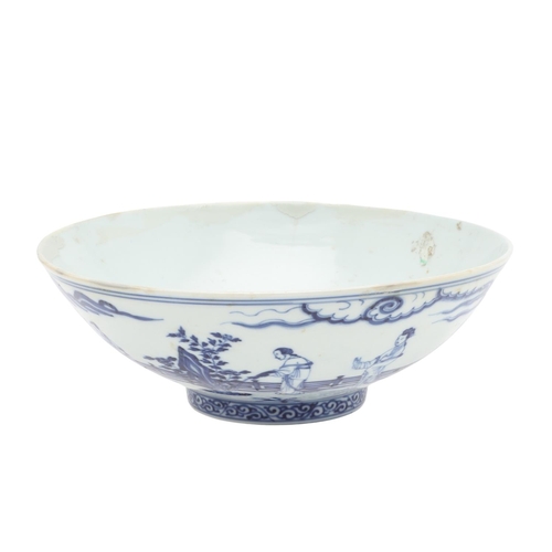 772 - 18THC CHINESE BLUE & WHITE PORCELAIN BOWL. A blue and white early Ming style bowl, Xuande mark, but ... 