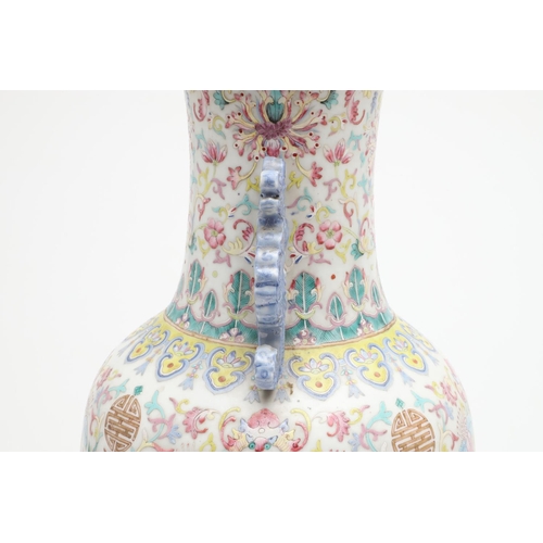 774 - LARGE 19THC CHINESE FAMILLE ROSE VASE. A large famille rose baluster shaped vase, Qing Dynasty and 1... 