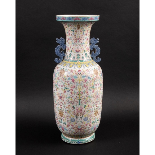 774 - LARGE 19THC CHINESE FAMILLE ROSE VASE. A large famille rose baluster shaped vase, Qing Dynasty and 1... 