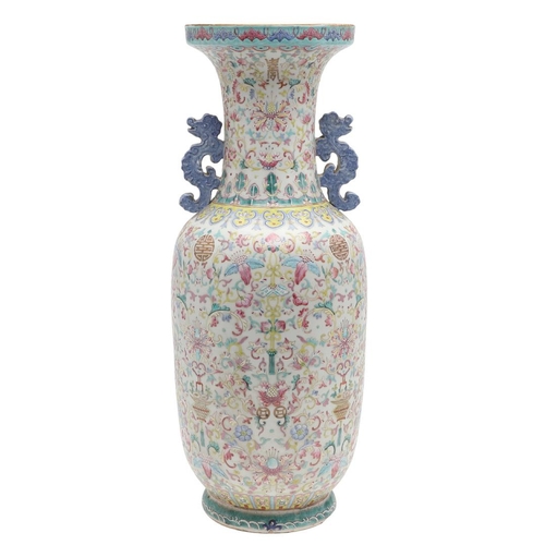 774 - LARGE 19THC CHINESE FAMILLE ROSE VASE. A large famille rose baluster shaped vase, Qing Dynasty and 1... 