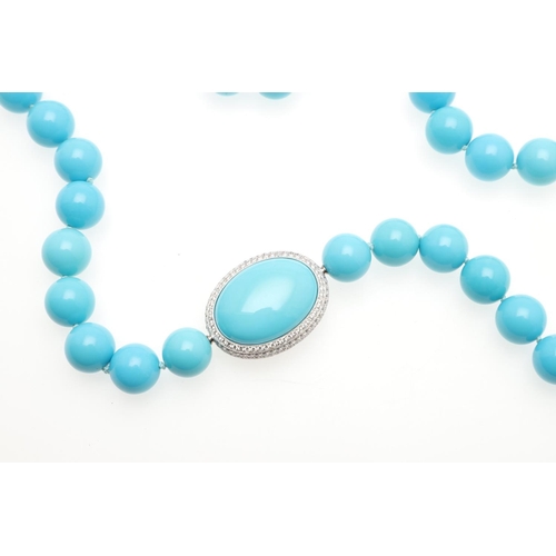 1117 - A NATURAL TURQUOISE BEAD NECKLACE. formed with uniform turquoise beads measuring approximately 13.00... 