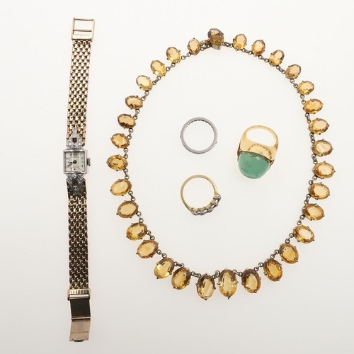 776 - A QUANTITY OF JEWELLERY. including a lady's 9ct gold and diamond wristwatch, the square-shaped dial ... 