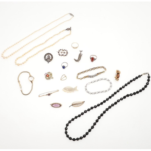 782 - A QUANTITY OF JEWELLERY. including two single row graduated cultured pearl necklaces, a lady's 9ct g... 