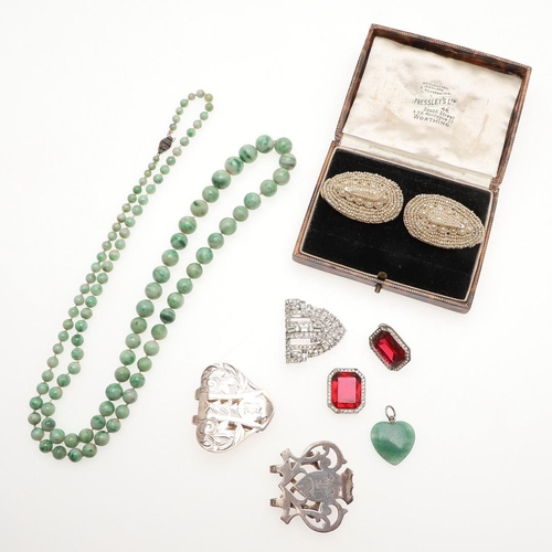 783 - A QUANTITY OF JEWELLERY. including a single row graduated jade bead necklace, a pair of seed pearl a... 