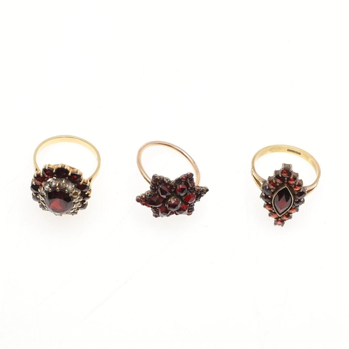 784 - A VICTORIAN GARNET CRUCIFORM PENDANT. mounted overall with faceted pear-shaped and circular-cut garn... 