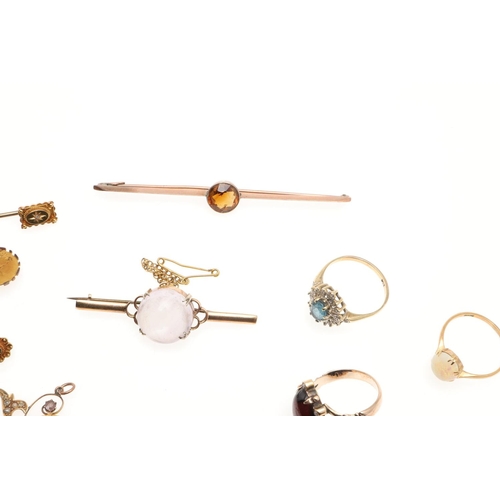 790 - A QUANTITY OF JEWELLERY. including a garnet and pearl ring, set in gold, size O 1/2, a solid white o... 