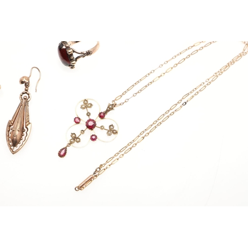 790 - A QUANTITY OF JEWELLERY. including a garnet and pearl ring, set in gold, size O 1/2, a solid white o... 