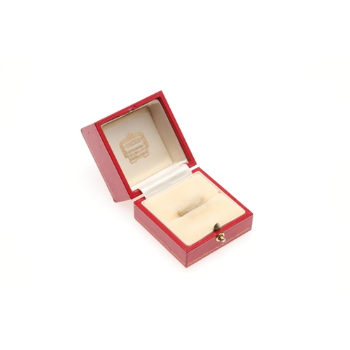 791 - A RED LEATHER RING BOX BY BY CARTIER. signed to the inside, 5.5cm square.