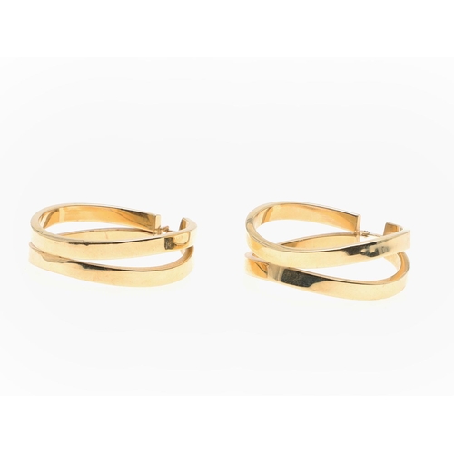 801 - A PAIR OF 18CT GOLD HOOP EARRINGS. formed as two hoops joined together, 3.5cm high, 8.5 grams.