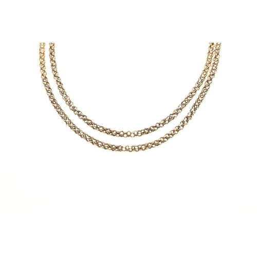 804 - A GOLD STYLISTED BELCHER LINK CHAIN NECKACE. formed with a double row at the front, 39.5cm long, 19.... 