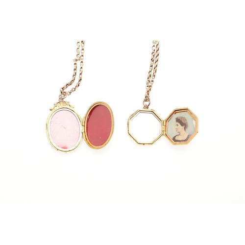 805 - A 9CT GOLD LOCKET PENDANT. of oval-shape mounted with paste stones, together with a gold octagonal-s... 