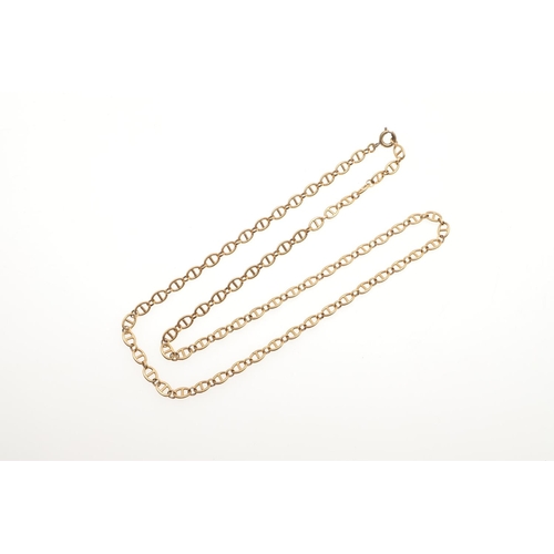 806 - A GOLD FANCY LINK CHAIN NECKLACE. with metal bolt ring clasp, 65cm long, 30.2 grams.