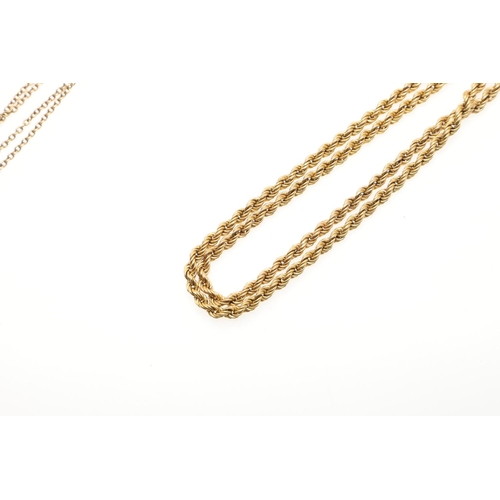 808 - A 9CT GOLD ABACUS PENDANT. 2.2cm long, on a 9ct gold chain, together with a 9ct gold rope link neckl... 