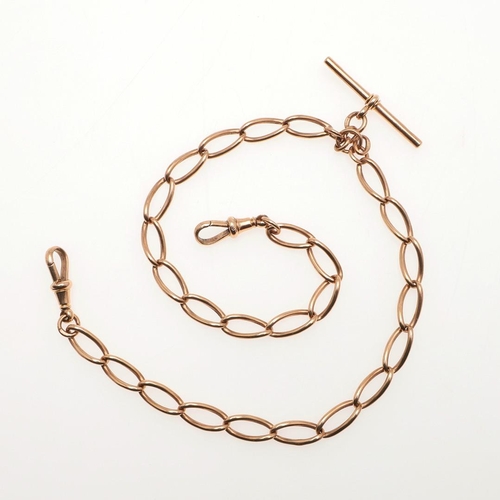 812 - A 9 CARAT ROSE GOLD WATCH CHAIN. formed with oval-shaped links, each link stamped 9 375, suspending ... 