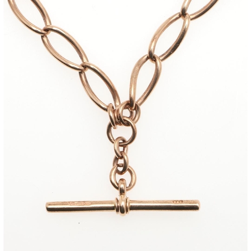 812 - A 9 CARAT ROSE GOLD WATCH CHAIN. formed with oval-shaped links, each link stamped 9 375, suspending ... 