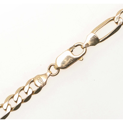 815 - A 9CT GOLD FLAT CURB LINK NECKLACE. formed with long and short links, 60cm long, 21.4 grams.