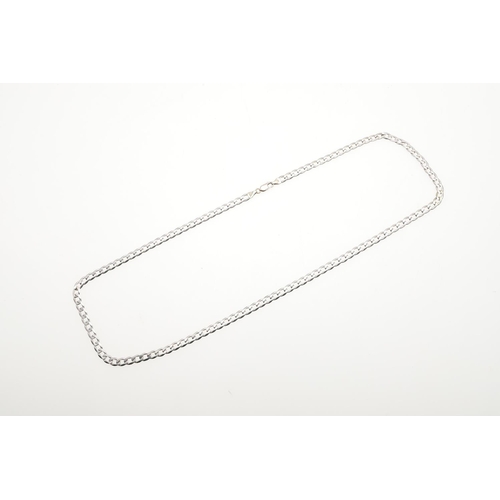 816 - A 9CT WHITE GOLD FLAT CURB LINK NECKLACE. 59cm long, 18.5 grams.