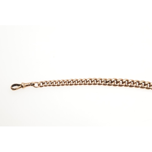 825 - A 9CT GOLD CURB LINK WATCH CHAIN. each link stamped 9 375, suspending a 9ct gold 't' bar, 36.0cm lon... 