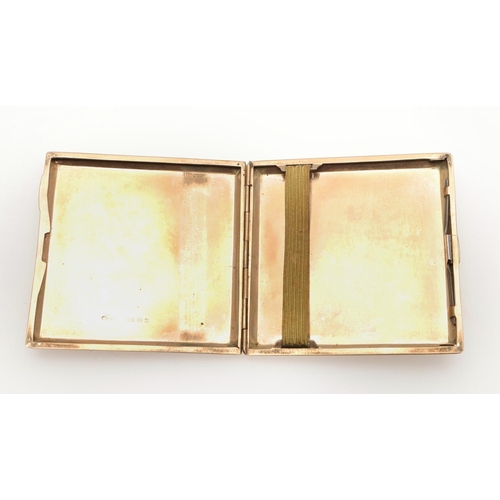 852 - A 9CT GOLD CIGARETTE CASE. of square form, with engine turned decoration to both cases, hallmarked f... 