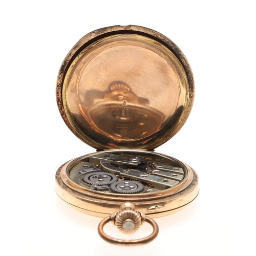 864 - A 14CT GOLD FULL HUNTING CASED POCKET WATCH. the white enamel dial with Roman numerals and subsidiar... 