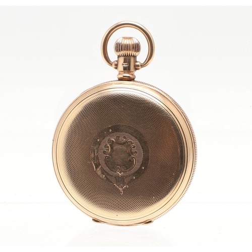 866 - A 9CT GOLD OPEN FACED POCKET WATCH BY WALTHAM. the signed white enamel dial with Roman numerals and ... 